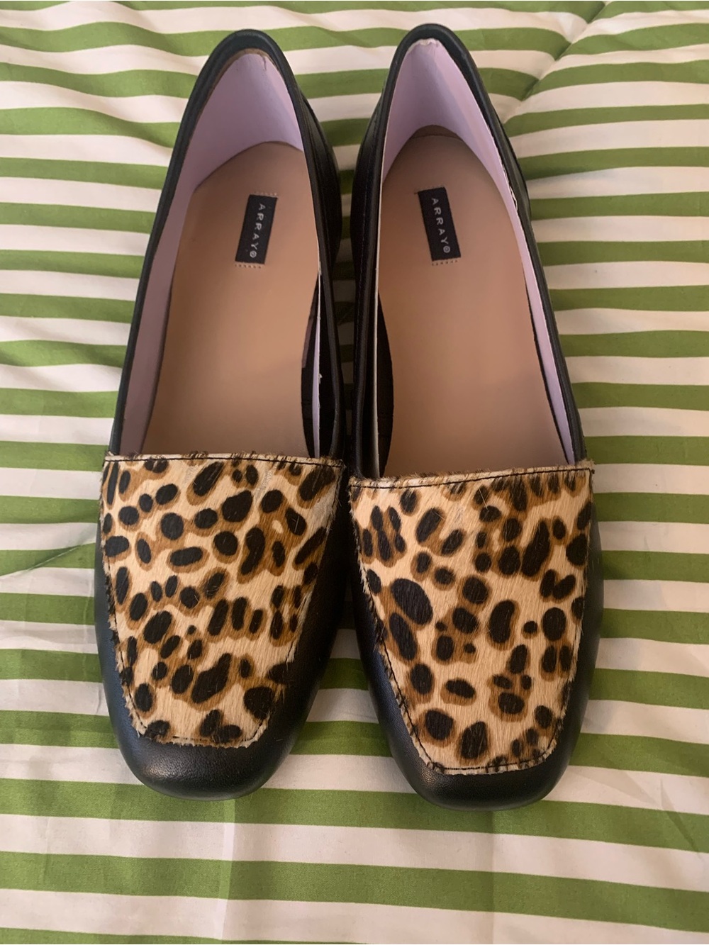 Array Black Leather Loafers with Leopard Print Panel